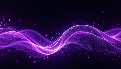 Fototapeta premium Abstract purple wave design with glowing particles on dark background