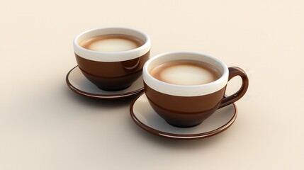 Obraz premium Warm coffee cups resting elegantly on serene neutral backdrop inviting moments of relaxation and comfort. Generative AI