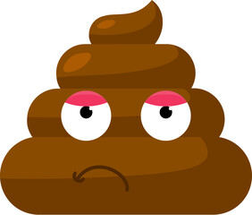 Brown dissatisfied Emoji poop with doubtful smirk face. Design element for reaction in social media. Funny icon. Simple cartoon vector element isolated on white background