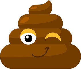 Obraz premium Brown mischievous, playful Emoji poop with winks an eye. Design element for reaction in social media. Funny icon. Simple cartoon vector element isolated on white background