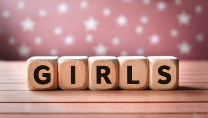 女の子を意味する英単語のgirlsの文字が書かれた木製のキューブブロック。AIで生成	
