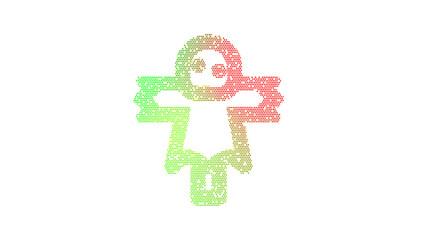 Icon scarecrow is made up of LED square shapes. There are bright diodes and there are black dead diodes