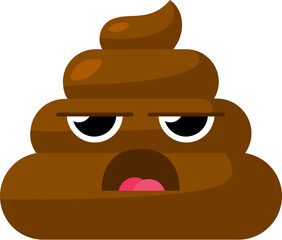 Brown dissatisfied Emoji poop with frowning eyes. Design element for reaction in social media. Funny icon. Simple cartoon vector element isolated on white background