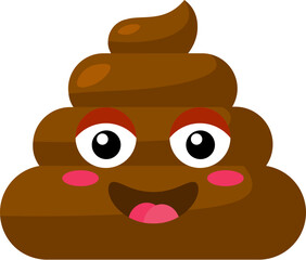 Brown blushing cheeks Emoji poop with embarrassed face. Design element for reaction in social media. Funny icon. Simple cartoon vector element isolated on white background