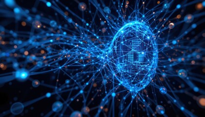 Obraz premium Abstract digital network sphere, data flow, futuristic concept, background of interconnected nodes
