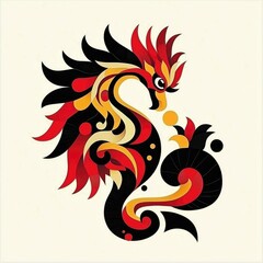 Obraz premium Abstract Seahorse in Red, Black, and Gold Ornate Marine Creature Design