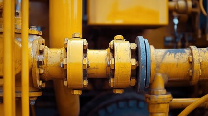 Yellow Flanged Pipe Connection Industrial Machinery Detail