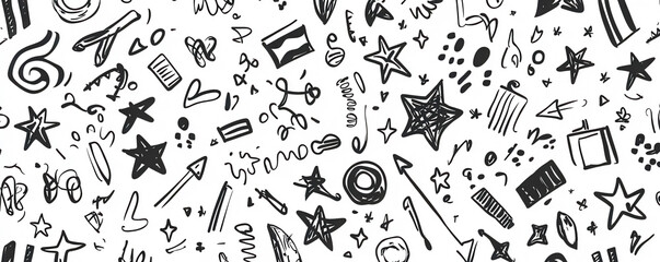 Artistic hand-drawn doodles of stars and shapes illustration
