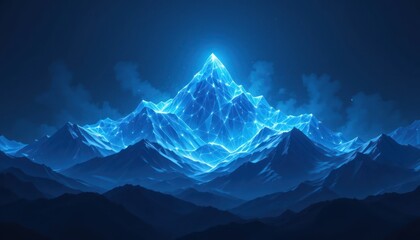 Glowing mountain peak at night, majestic scenery, digital art