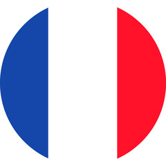Round element in colors of France flag, meeting foreign guests. Traditional festive symbol, attributes of French flag day. Cartoon vector icon in national colors