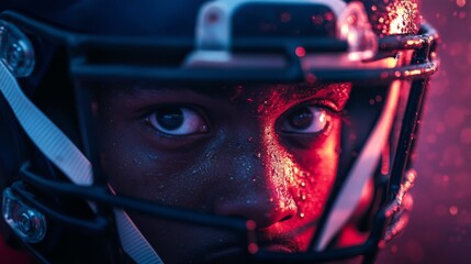 Fototapeta premium Intense Portrait of a Young Football Player in a Rainy Atmosphere