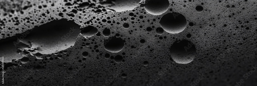Poster surface with dark liquid creating a smooth, glossy texture and reflecting light in an abstract displ