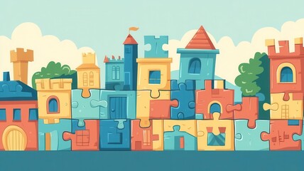 Obraz premium puzzle-solving flat design front view adventure theme cartoon drawing