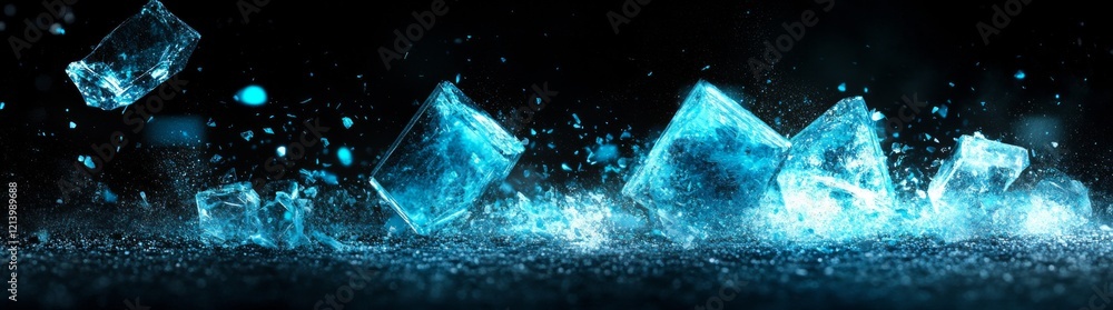 Poster sparkling blue crystal among shining particles creates a mesmerizing display of light and color in a