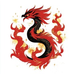 Obraz premium Majestic Red and Black Dragon with Glowing Flames and Gold Accents