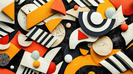 Abstract Geometric Composition Orange White Black Shapes