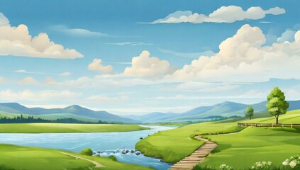 Naklejka premium landscape with lake and mountains
