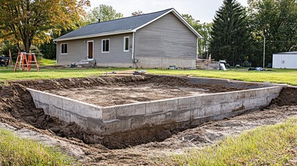New Home Construction Foundation Walls Being Built
