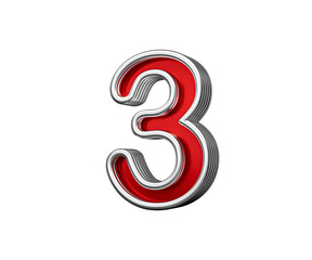 Vibrant Red Number Three 3 With Metallic Gleam And Beveled Edges 3D Illustration