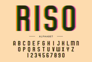 Alphabet letters in trendy risograph aesthetics, riso print effect