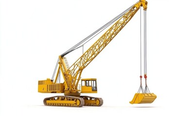 Crawler Crane isolated on white background. Crane icon. Heavy Machinery isolated on white. Construction Crane. Crawler Crane Design Element. Crane Vehicle Isolated for Designers.	