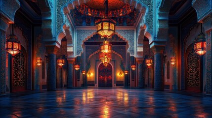 Obraz premium Illuminated Moorish Palace Hallway Interior Design