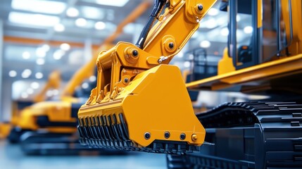 Yellow Excavator Arm Close Up Detail Shot