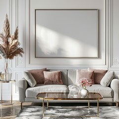 Elegant Living Room Interior with Mockup Frame.