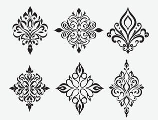 Damask silhouette Elements. Arabesque pattern silhouette. Islamic geometric pattern. Mandala Ornamental, Creative Motifs