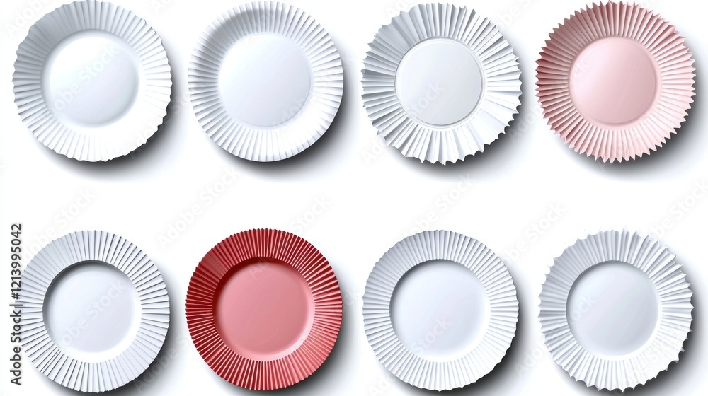 Poster modern tableware collection with textured radial patterns in white and pink