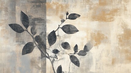 Textured background with silhouette of leaves and stem.