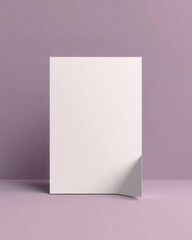 Fototapeta premium Minimalist White Paper Mockup with Curled Corner on Light Purple Background, 3D Rendering