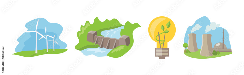 Poster natural and land resources object and element vector set