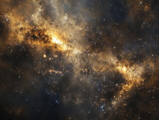 Naklejka premium Glowing Golden Galaxy with Nebula and Stars in Deep Space.