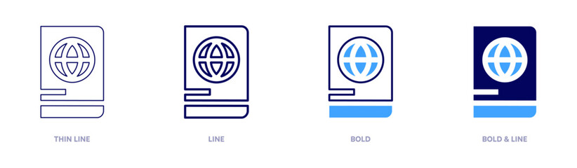 Passport documentation icon in 4 different styles. Thin Line, Line, Bold, and Bold Line. Duotone style. Editable stroke