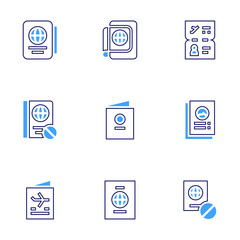 Passport icon set. Bold line style. Duotone colors. Editable stroke. passport, document, no traveling, visa