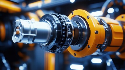 Obraz premium Closeup Of Industrial Robotic Arm Gear System