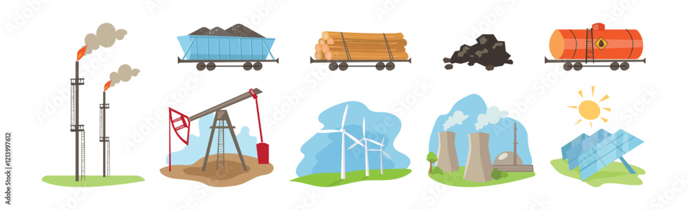 Poster natural and land resources object and element vector set