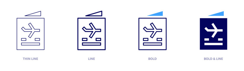 Passport ID icon in 4 different styles. Thin Line, Line, Bold, and Bold Line. Duotone style. Editable stroke