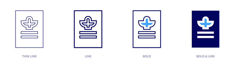 Passport printing icon in 4 different styles. Thin Line, Line, Bold, and Bold Line. Duotone style. Editable stroke