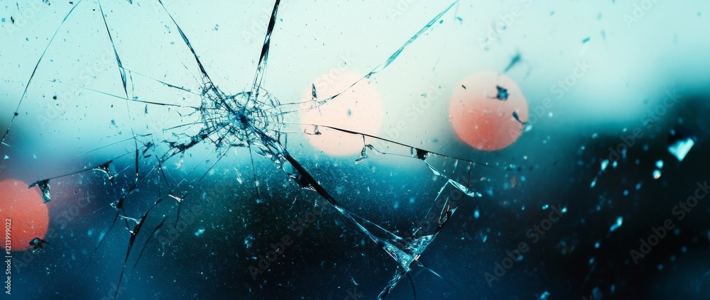 Poster broken glass fragments scattered on a weathered surface creating an abstract composition