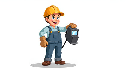 Cheerful Young Welder in Vibrant Cartoon Style with Safety Gear