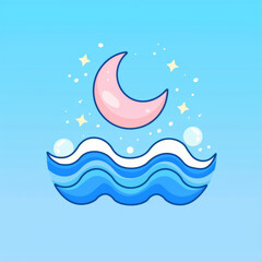Obraz premium whimsical illustration of crescent moon above gentle waves, creating serene atmosphere