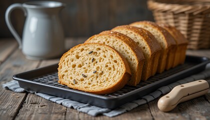 Freshly Sliced Artisan Bread on Rustic Wooden Table