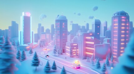 Fototapeta premium A Futuristic Cityscape Under a Winter Sky