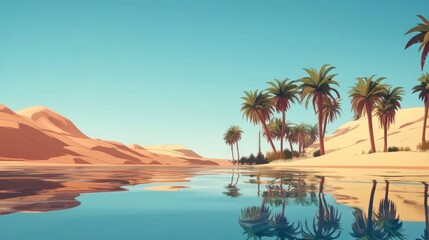 Desert Oasis Palm Trees Reflecting in Calm Water