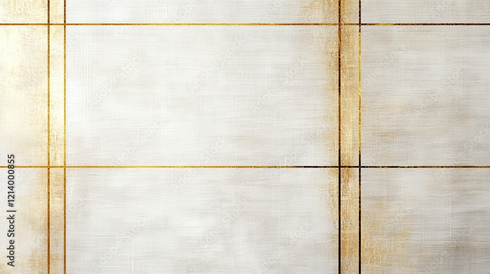 Poster Abstract Textured Background with Gold Lines, Cream Canvas Pattern.