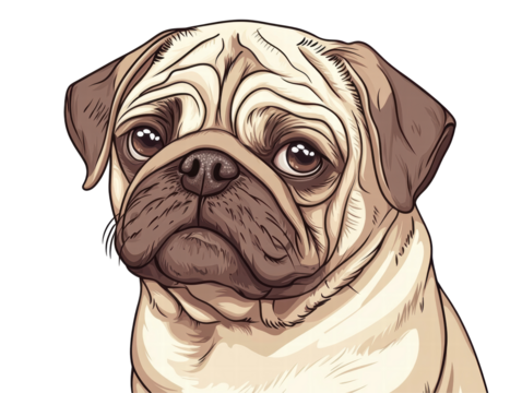 Isolated Pug Portrait Illustration