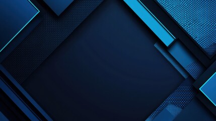 Obraz premium Trendy blue background with futuristic motifs. Featuring white space in the center for text. Modern dark wallpaper ideal for design and banners. Simple geometric modern wallpaper.