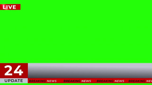 Breaking News - Lower third live breaking news background green screen and seamless looping ticker with blank text boxes.
